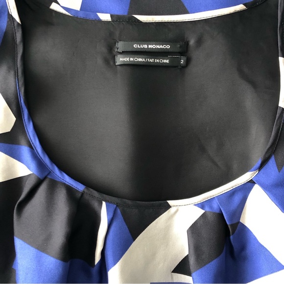 Club Monaco Silk Abstract Graphic Print Puff Sleeves Shift Dress Women's Size 2 - Picture 6 of 15